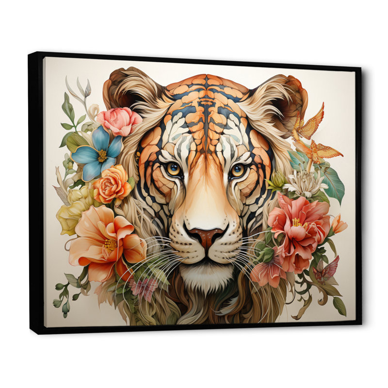 Coral Brown Line Art Whimsical Animals II Framed On Canvas Print, H 30 po x l 40 po x P 1,5 po, Cadre flottant noir