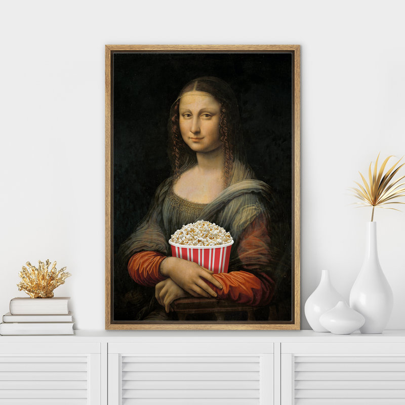 «Mona Lisa With Movie Popcorn», Cadre naturel flottant, H 36 po x l 24 po