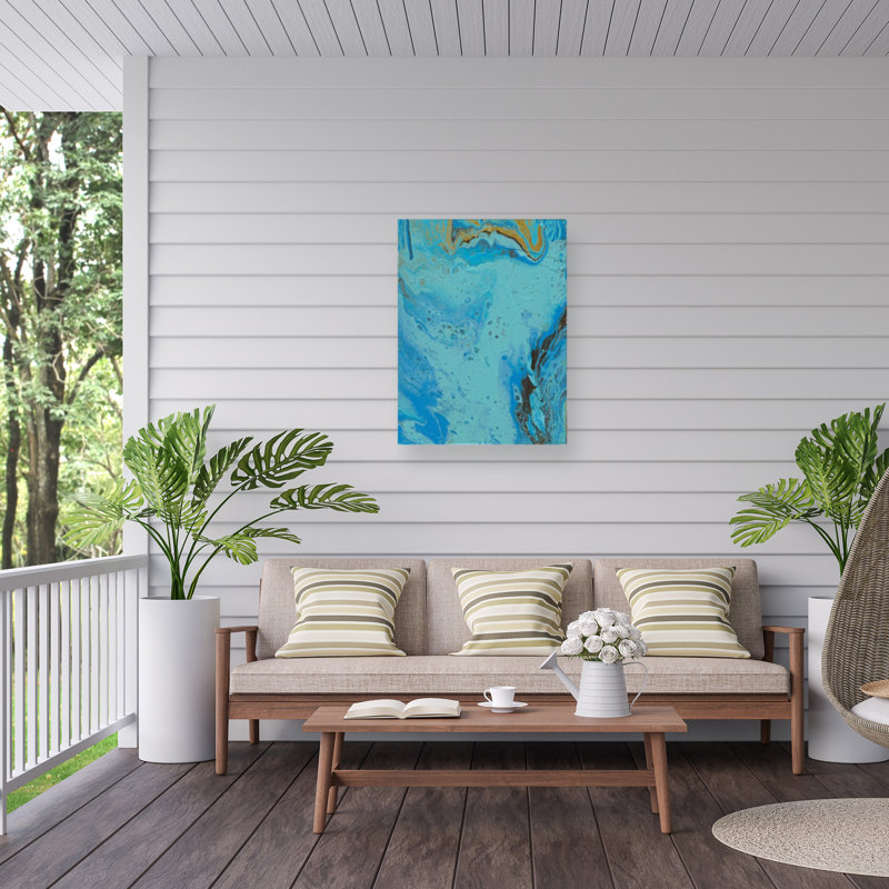 Caribbean Blue and Brown Abstract Canvas Wall Art, 14x19