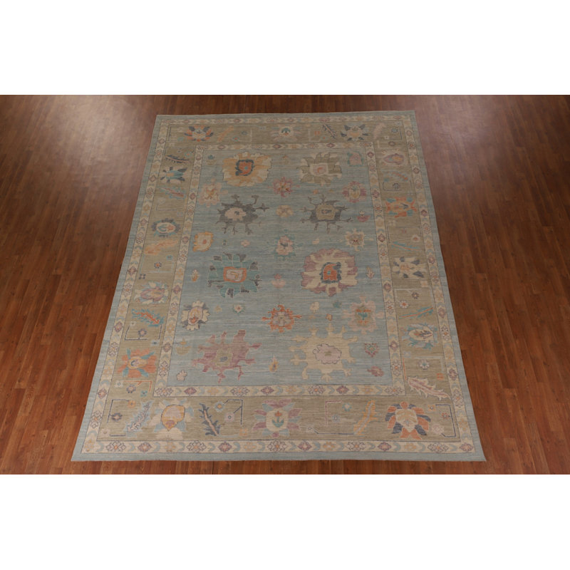 Light Blue Oushak Vegetable Dye Area Rug 9
