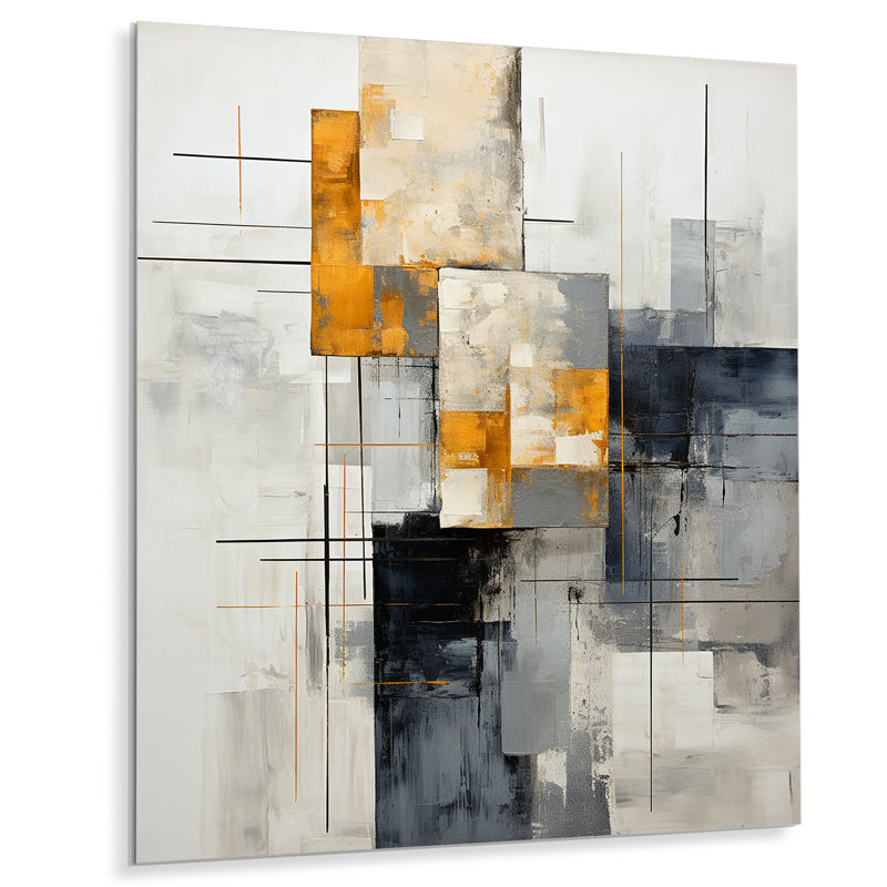 Gris et blanc, paysage urbain abstrait 1 - collage abstrait en métal, art mural, H 20 po x l 12 po x P 1 po