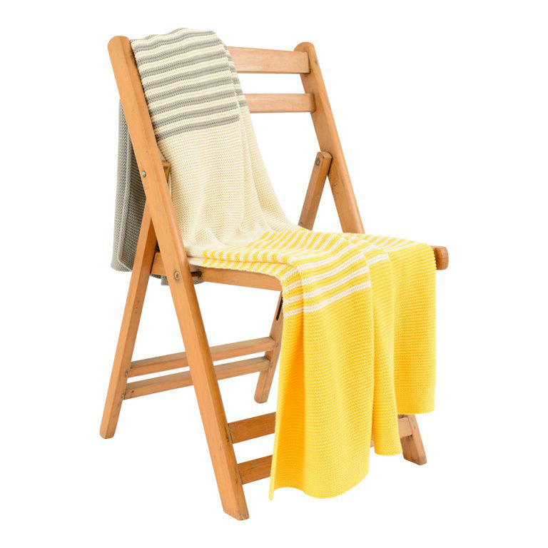 Shannon Knitted Throw Blanket, Light Gray / Natural / Yellow