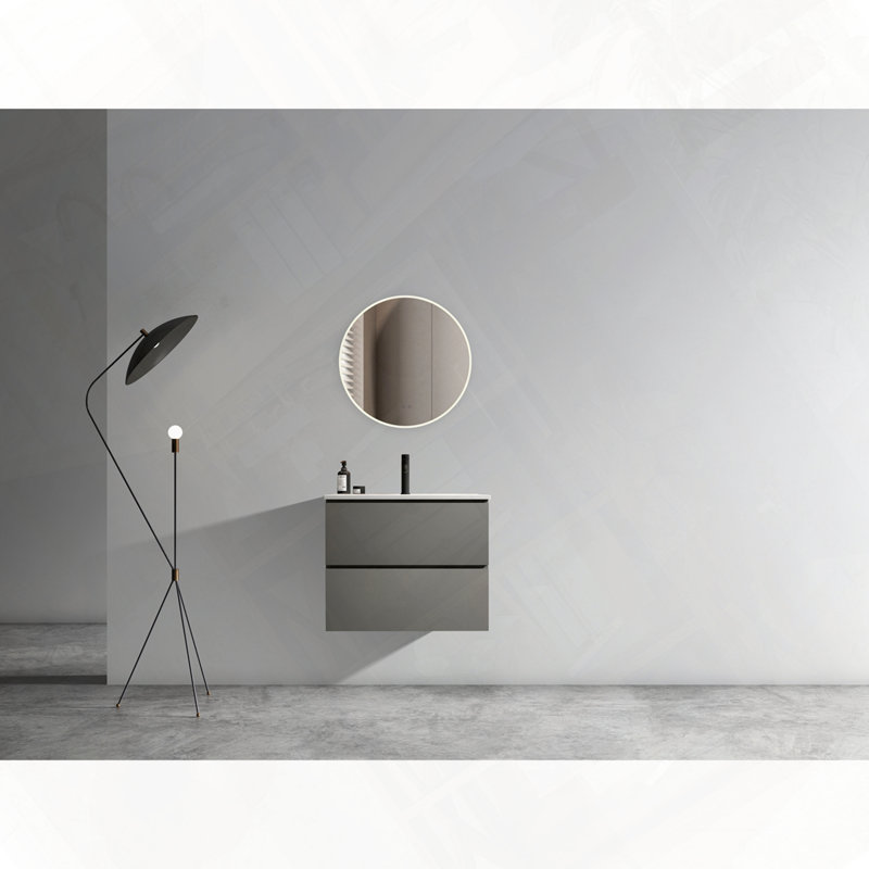 Meuble-lavabo mural avec lavabo en céramique et un trou de robinet pré-assemblé, Gris