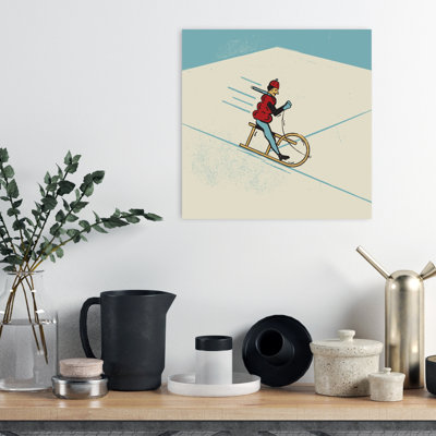 Speedy Winter Sledding Retro Vintage Abstract Winter Landscape, reproduction d'art mural