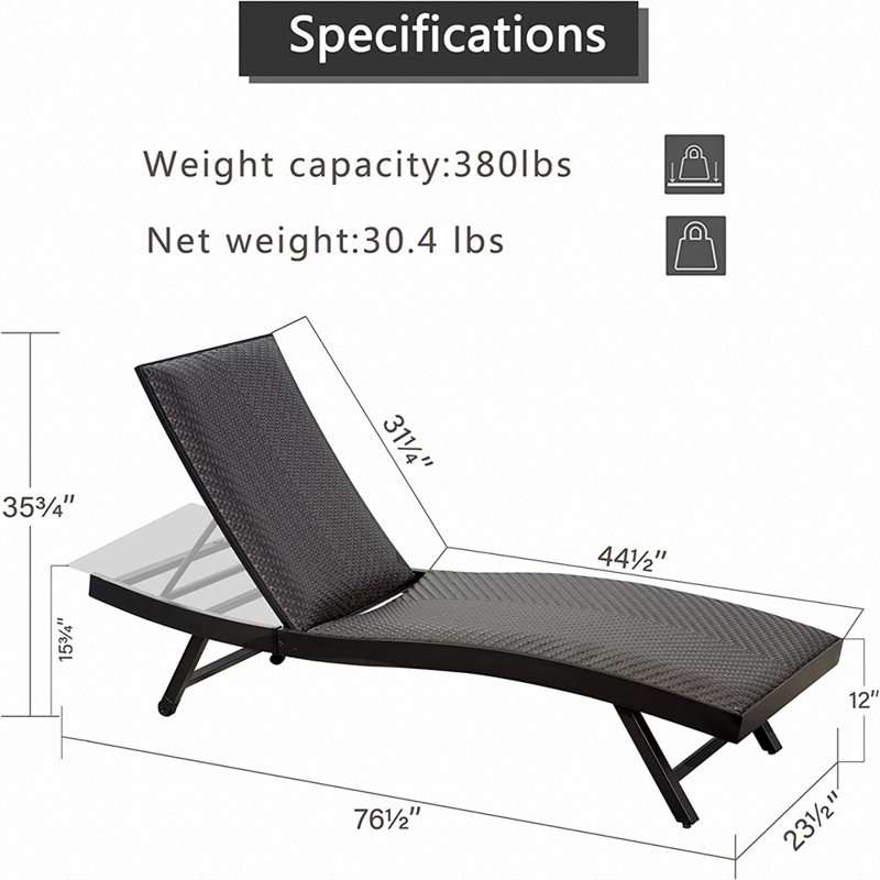 Chaise longue d'extérieur en osier Dorice - ensemble de 2, Brun foncé