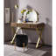Bureau de coiffeuse en noyer et or avec miroir et plateau à bijoux, 2 tiroirs de rangement | Idée de cadeau