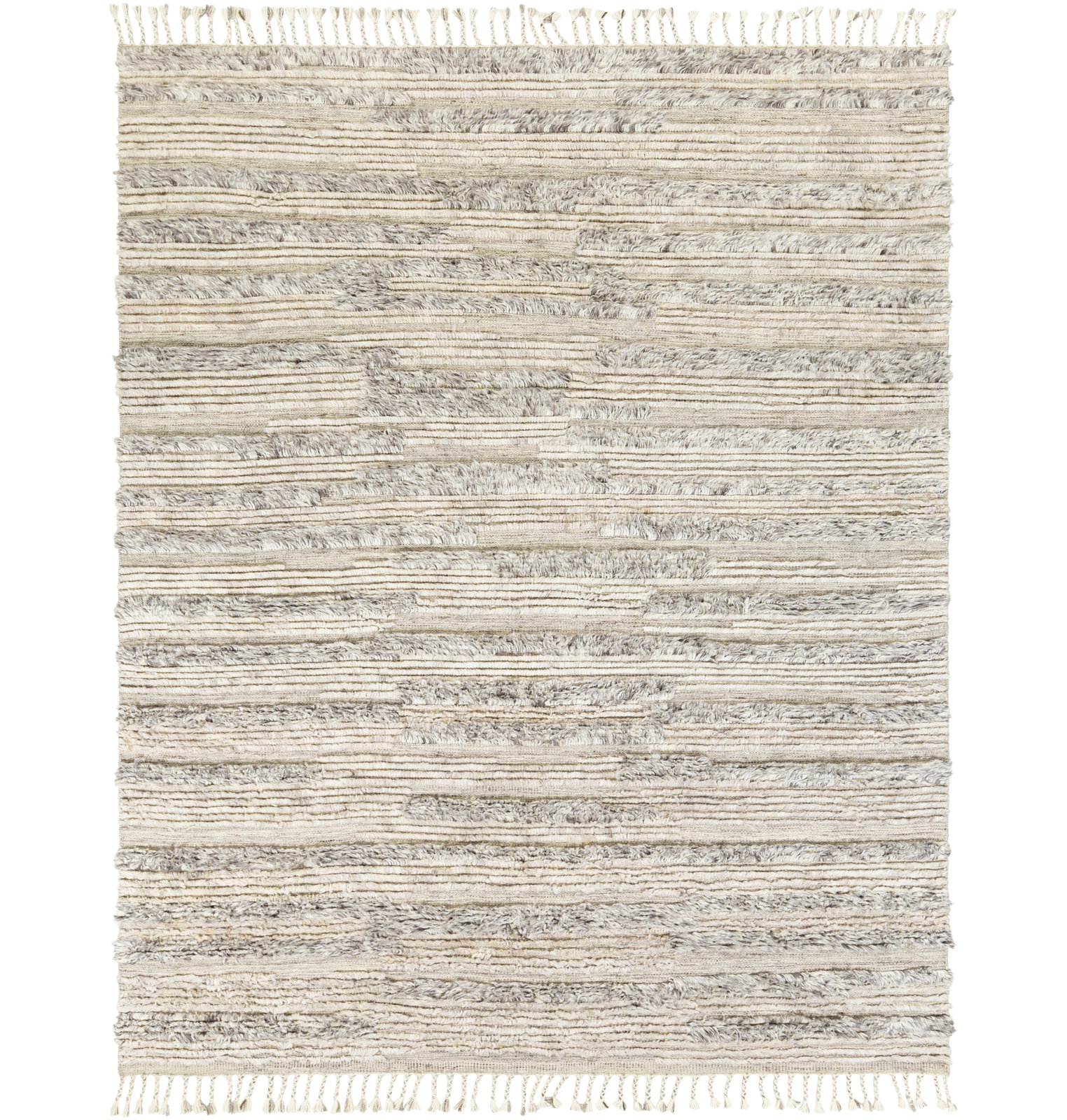Timi Light Beige Gray Hand-Knotted Wool Rug, Rectangle 4' x 6'