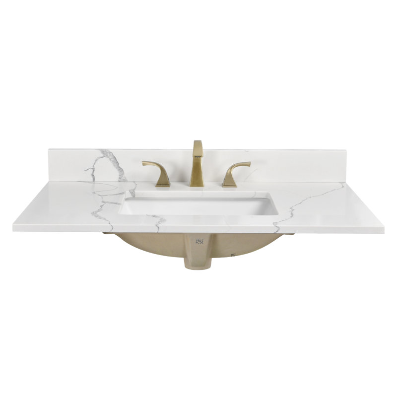 Plan de toilette simple en pierre de quartz de 91 cm avec lavabo (meuble-lavabo non inclus)