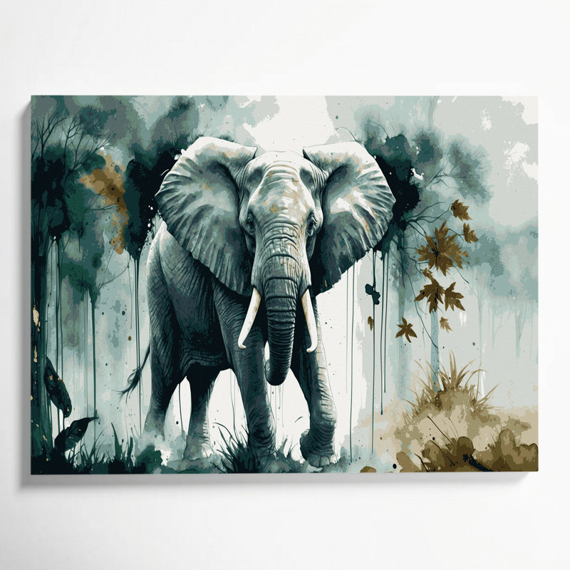 Faune, forêt, éléphant africain, art mural sur toile verte, H 20 po x l 30 po