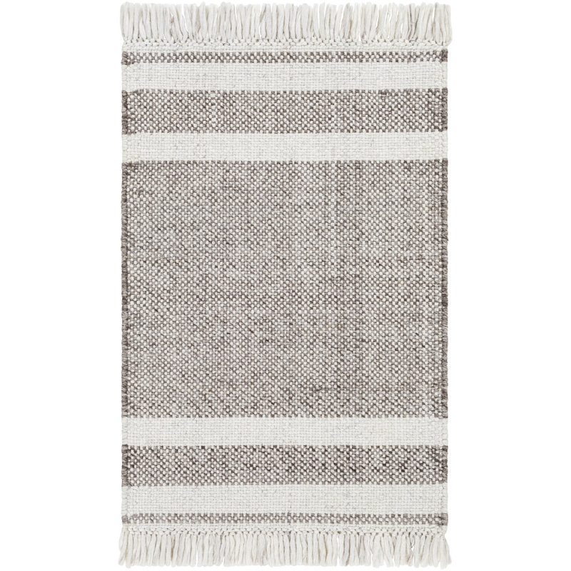 Tissu à rayures tissé à la main et à plat recyclé Bretson P.E.T. Tapis taupe / beige, Rectangle de 12 pi x 18 pi