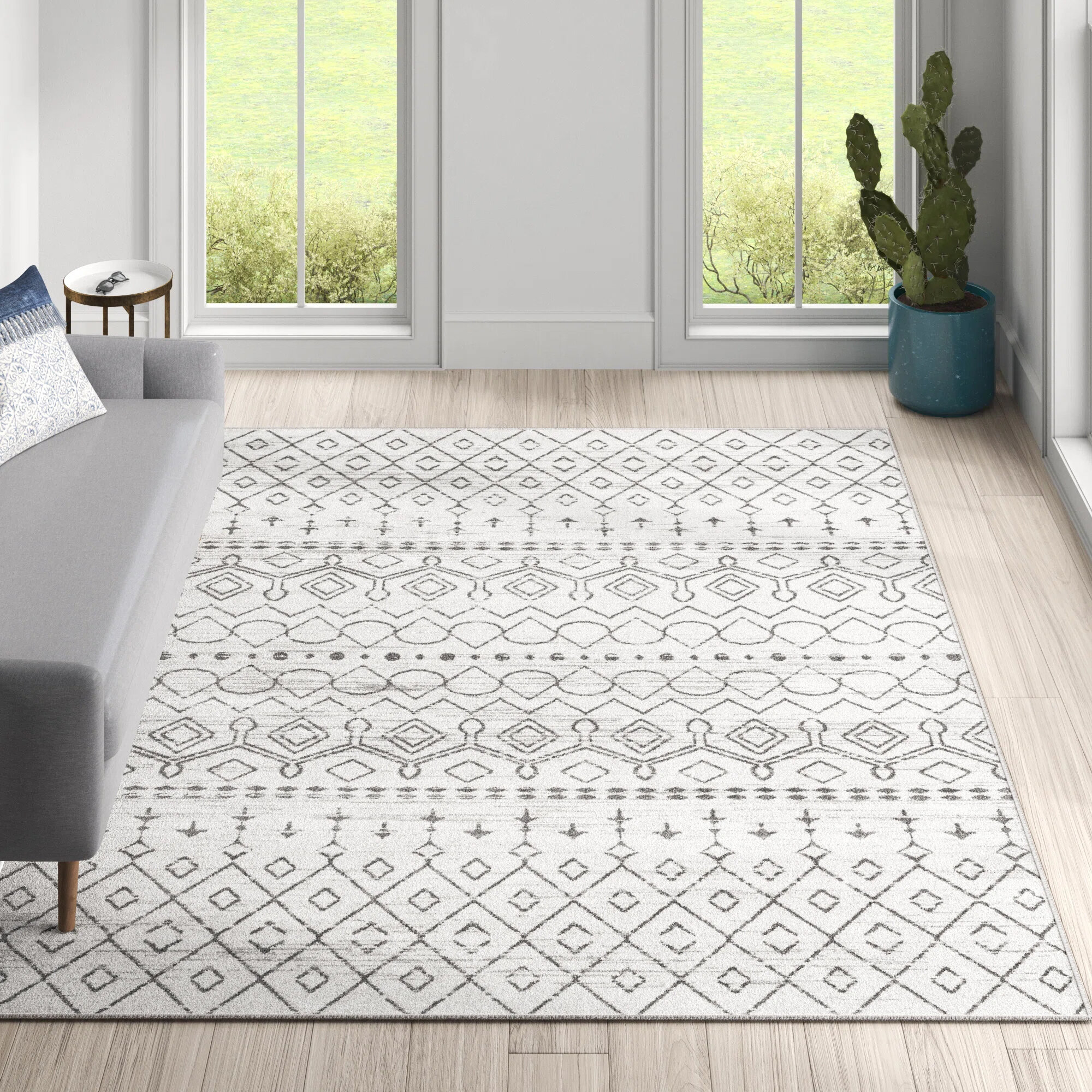 Union Rustic Giannini Geometric Moroccan Area Rug in Gray/ Off White &  Reviews