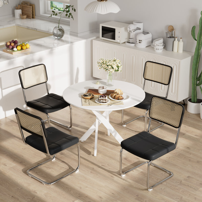 Ensemble de table ronde et de chaises 5 pièces pour petits espaces, Noir, noir, noir, noir, Blanc