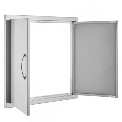 Porte d'accès pour barbecue, porte de cuisine extérieure double de 26 po x 24 po, porte encastrée en acier inoxydable, porte murale verticale avec poignées, pour îlot de barbecue, station de cuisson, armoire extérieure