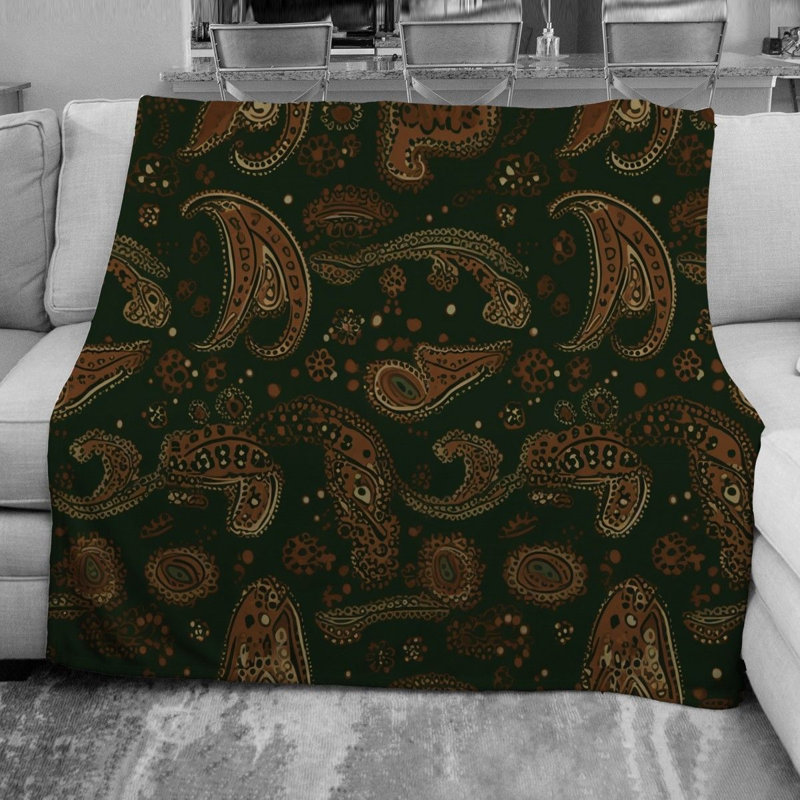 Machine Printed Throw Blanket, 51" W x 60" L, Brown/Dark Green