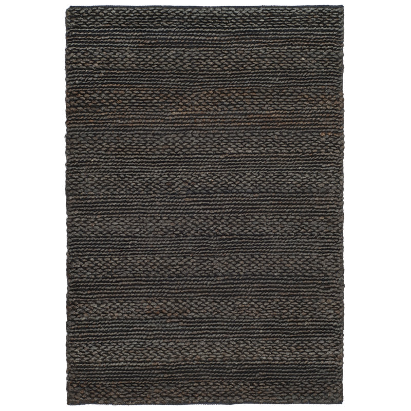 Paucar Natural Fiber Hand Woven Jute/Cotton Solid Color Rug in Charcoal Gray, Rectangle 2' x 3'