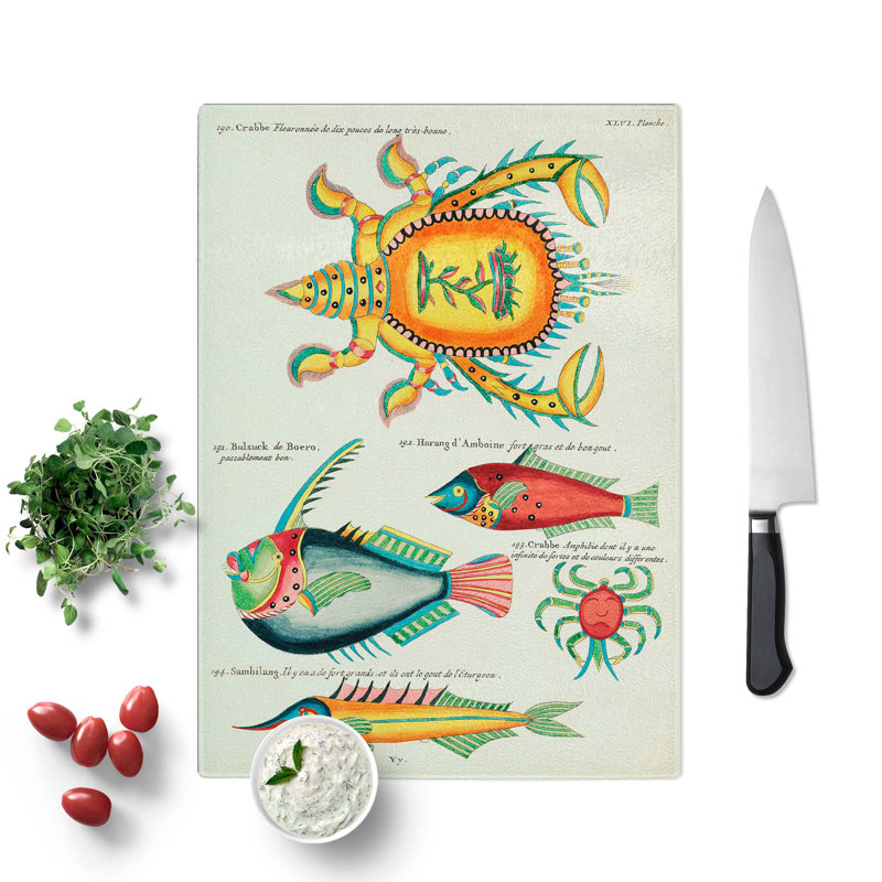 Glass East indies Fish & Crab Illustrations Xlvi by Louis Renard Chopping Board, 39 cm W x 28.5 cm L