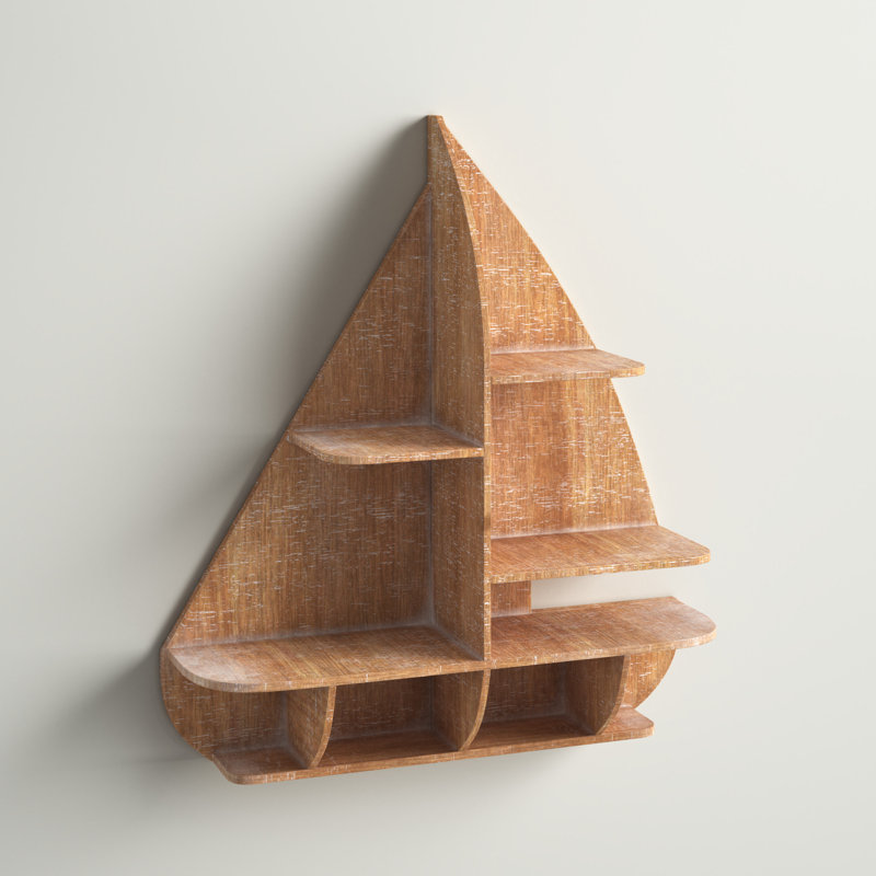 Tablette murale en bois 8 voiliers
