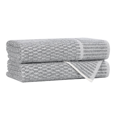 Blue Nile Mills  Viscose Cotton Blend Bath Towel Set - Checkered Texture - Quick-Dry, Fade-Resistant