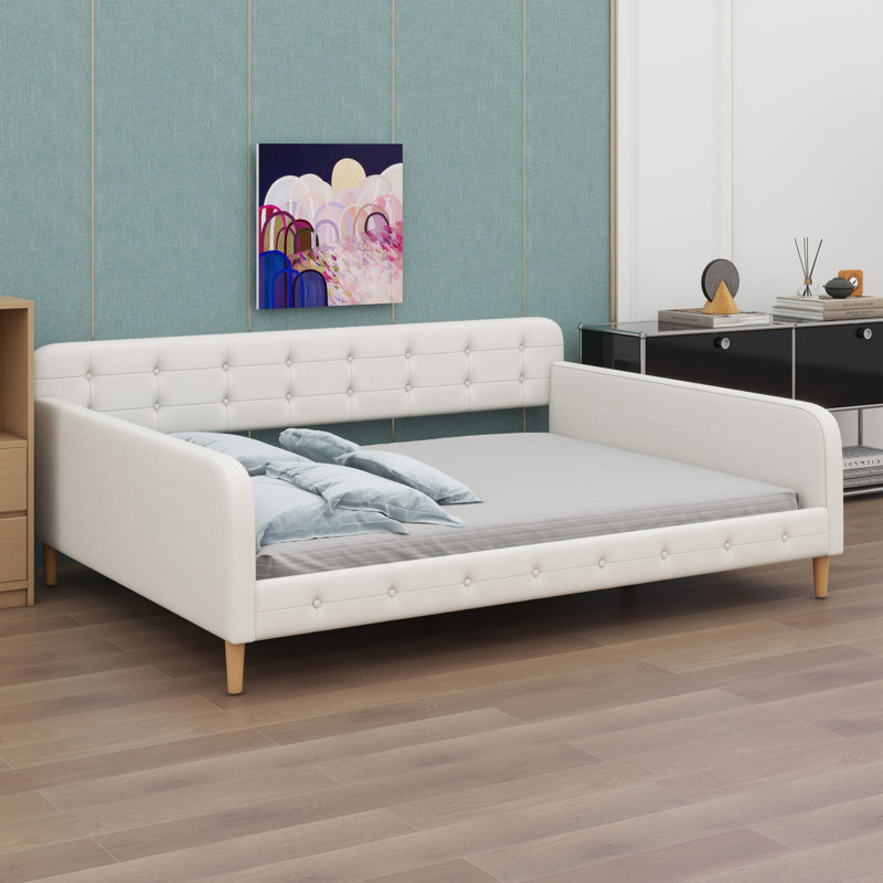 Lit de jour rembourré avec 4 pieds de soutien, Beige