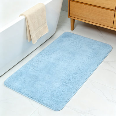 Tapis de salle de bain pour salle de bain, tapis de bain en microfibre épaisse et moelleuse antidérapante pour plancher de baignoire et de douche, séchage rapide (bleu clair)