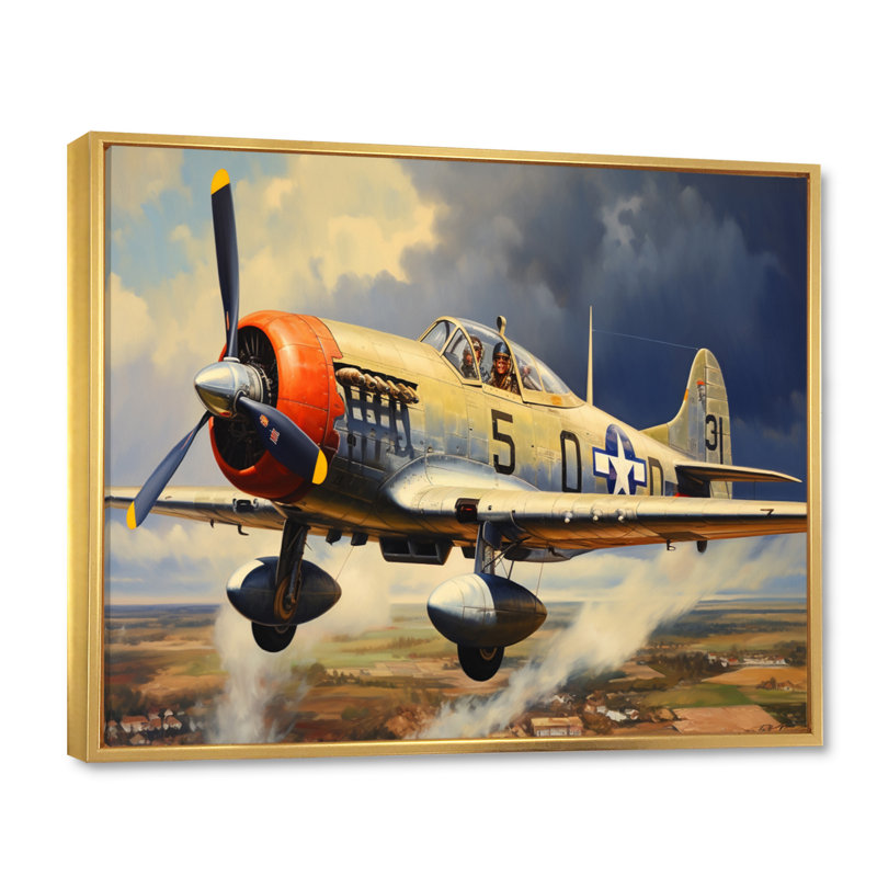 «P51B Plane Skyline I», reproduction sur toile, H 24 po x l 32 po x P 1 po, Cadre flottant doré