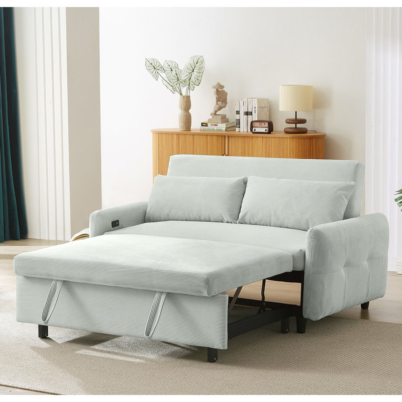 Causeuse convertible avec ports USB - 2 coussins décoratifs inclus - Canapé-lit de salon pour les petits espaces, Vert pâle