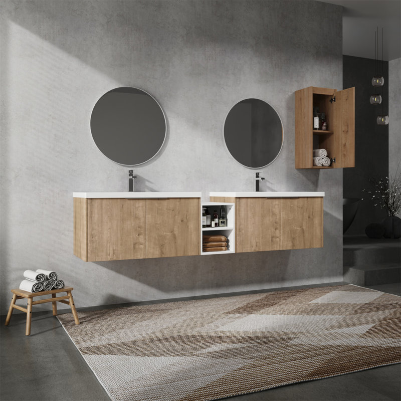 Meuble-lavabo mural sophistiqué avec armoires pratiques et design moderne