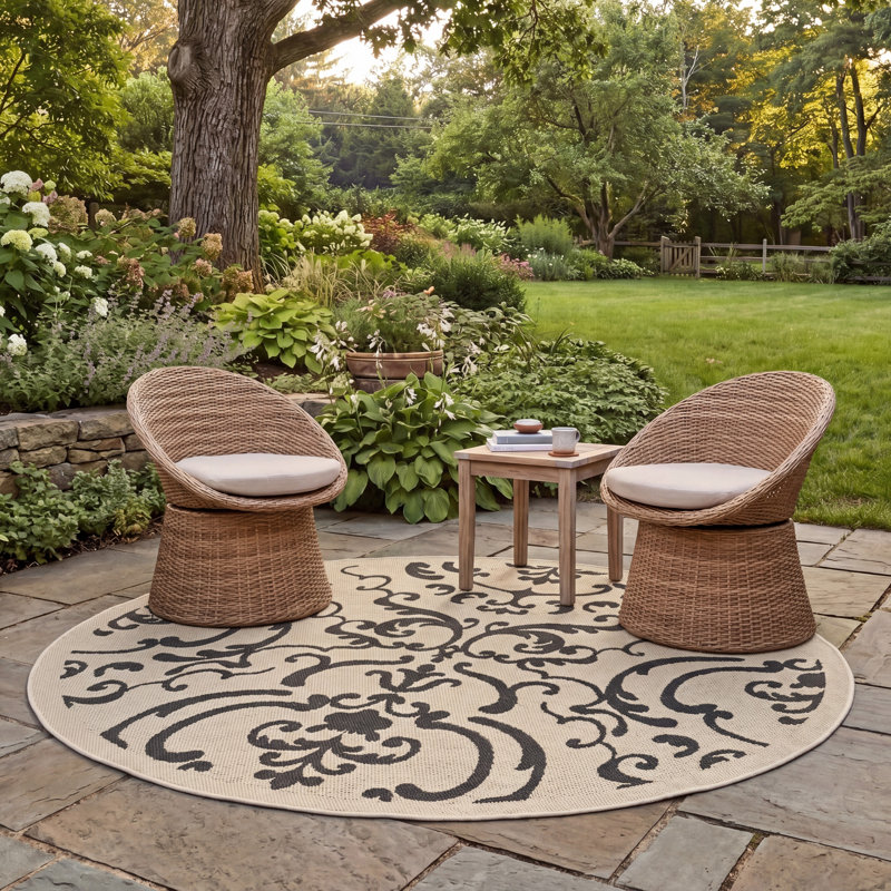 Herefordshire Performance Oriental Indoor/Outdoor Area Rug, Round 5'3"
