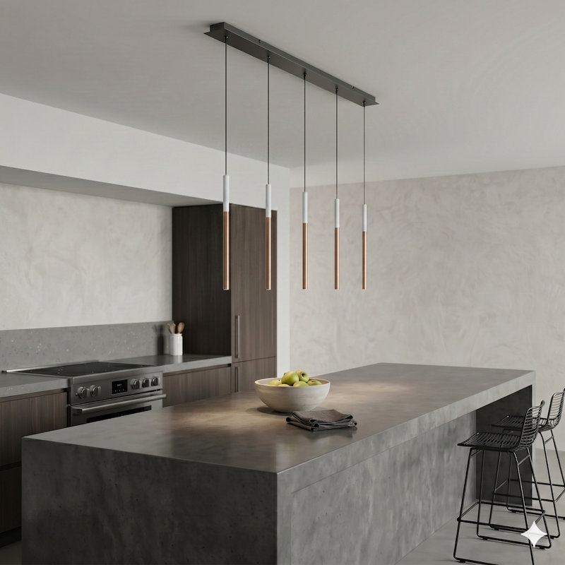 Baileyton 5 - Light Kitchen Island Pendant, White Top/Brushed Copper