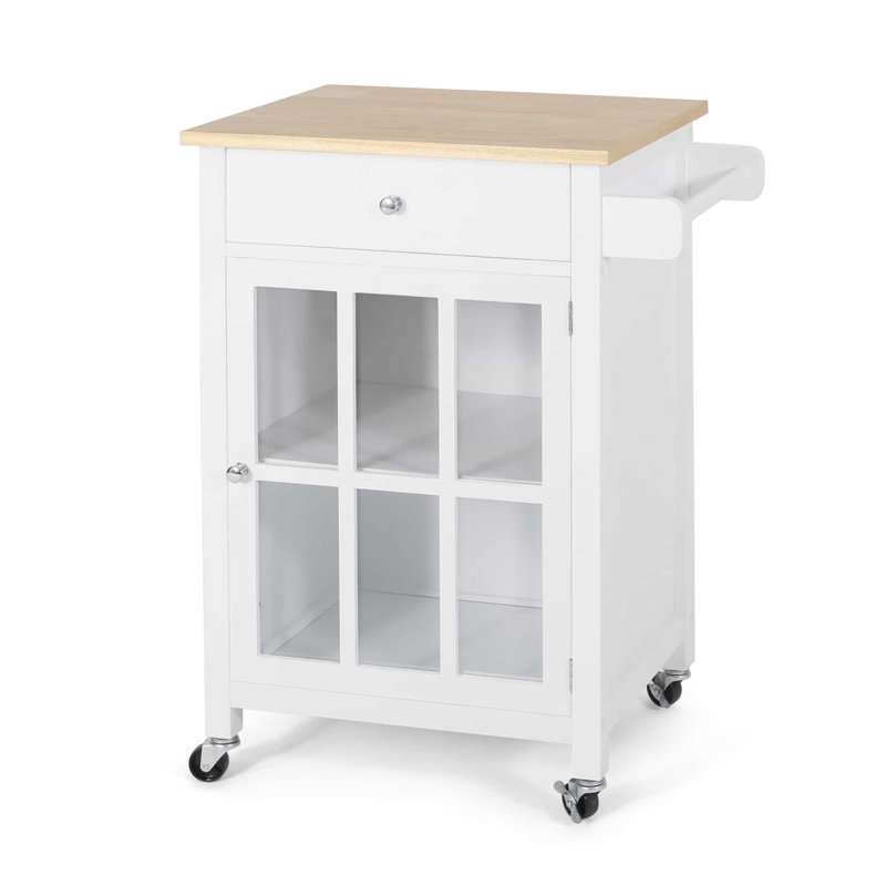 Chariot de cuisine avec plateau en bois manufacturé, Blanc