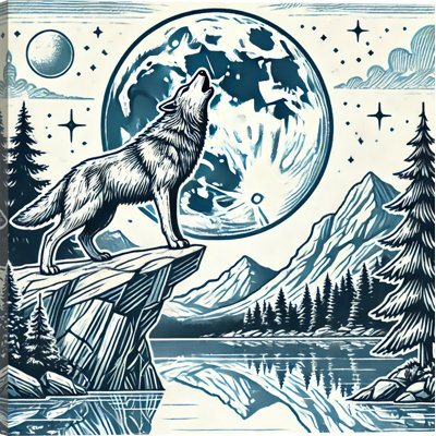 «Howling at the Moon: Majestic Wolf», reproduction d'art sur toile