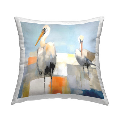 Coussin décoratif nautique imprimé pélicans abstrait par Irena Orlov