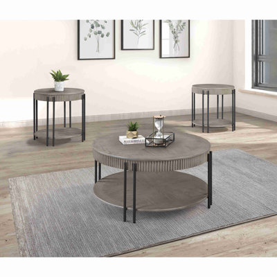 3Pc Contemporary Round Coffee Table Living Room Table And Two End Table With Storage Shelf Tan / Beige Living Room Wooden Modern Furniture