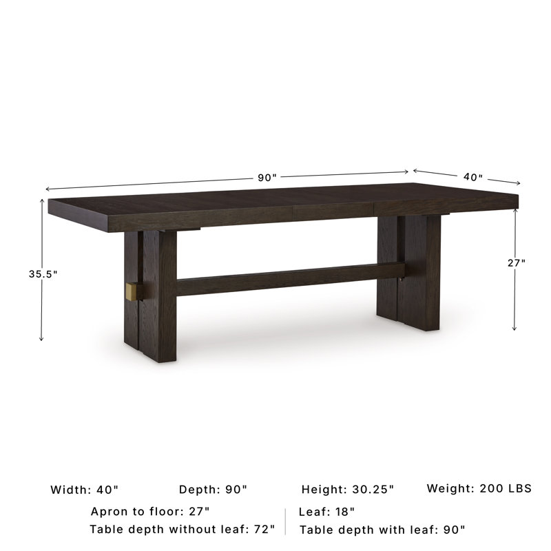 Cuzzocrea 90 " Extendable Rectangular with Solid Wood Base Dining Table