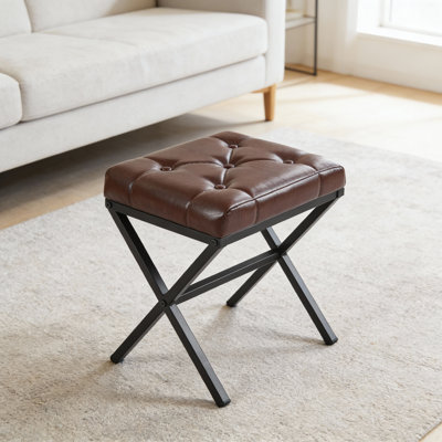 Tabouret d'appoint rembourré, tabouret à pieds en X en métal, tabouret avec siège de selle à coussin épais