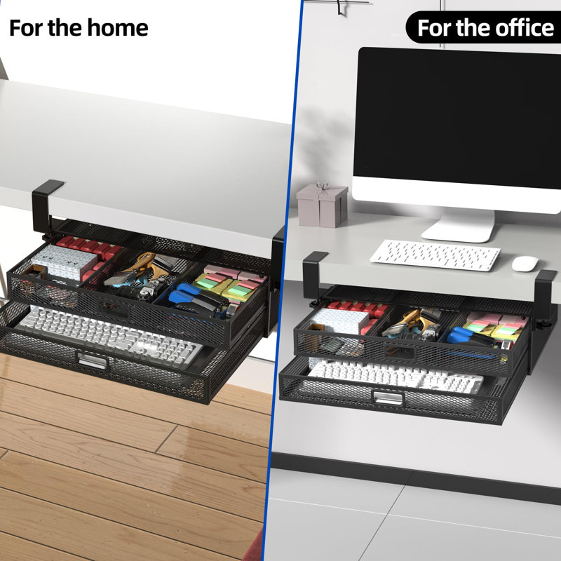 Under Desk Drawer Organizer No Drilling 2 Slide Out Drawer Under Desk Storage Drawer Clamp On Under Desk Management Drawer Organizer Suitable For Home And Office