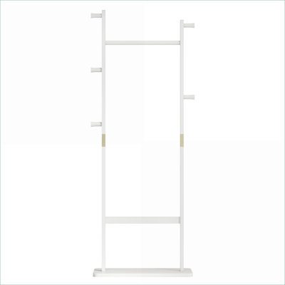  Solid Rubber Wood Freestanding Coat Rack, Antique White, Easy Assemble Storage for Entryway Bedroom Living Room