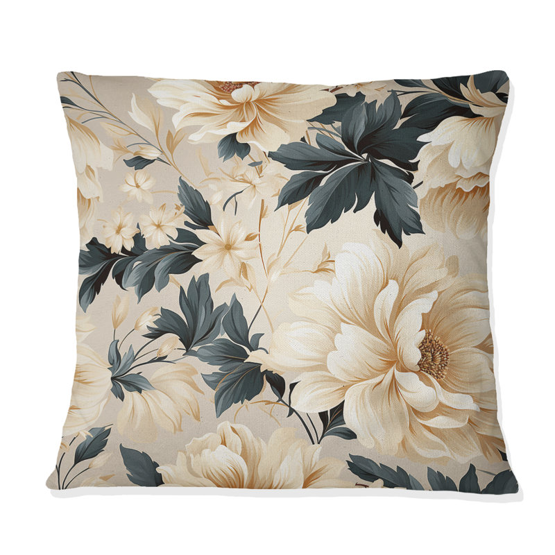 Antique Autumn Floral Elegance V - Coussin décoratif imprimé floral, H 18 po x l 18 po