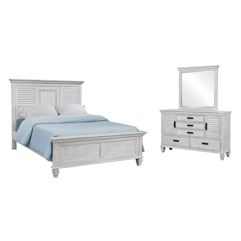 Ensemble de chambre à coucher 3 pièces avec commode et miroir Giglia, Blanc antique, Grand