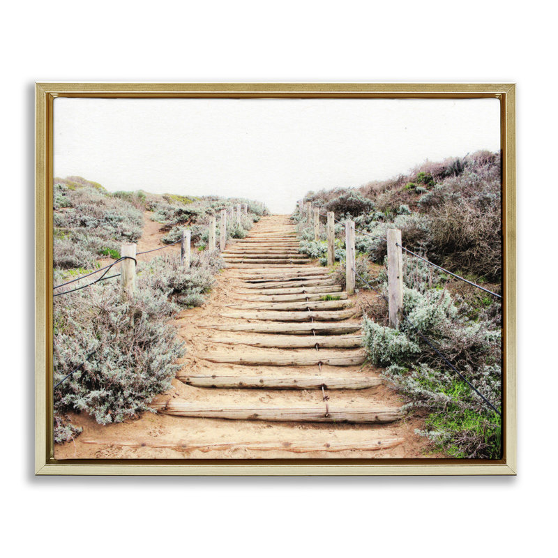 Cadre flottant en bois, escalier vers le ciel, design par Leah Noel Art, H 25 po x l 31 po, Cadre flottant métallique doré