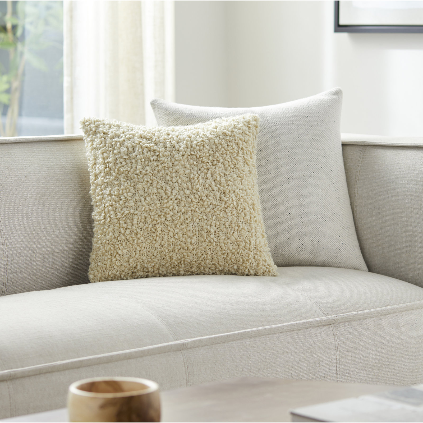 Anella Throw Square, 22"H x 22"W, Beige, Pillow Cover Only - No Insert