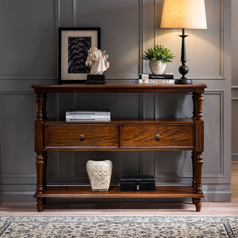 Console rectangulaire en bois massif brun, H 39,37 po x l 34,65 po x P 12,99 po, Brun