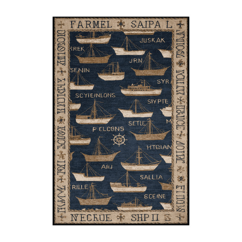 Washable Ship names Nautical Area Rug, Rectangle 8' x 10'