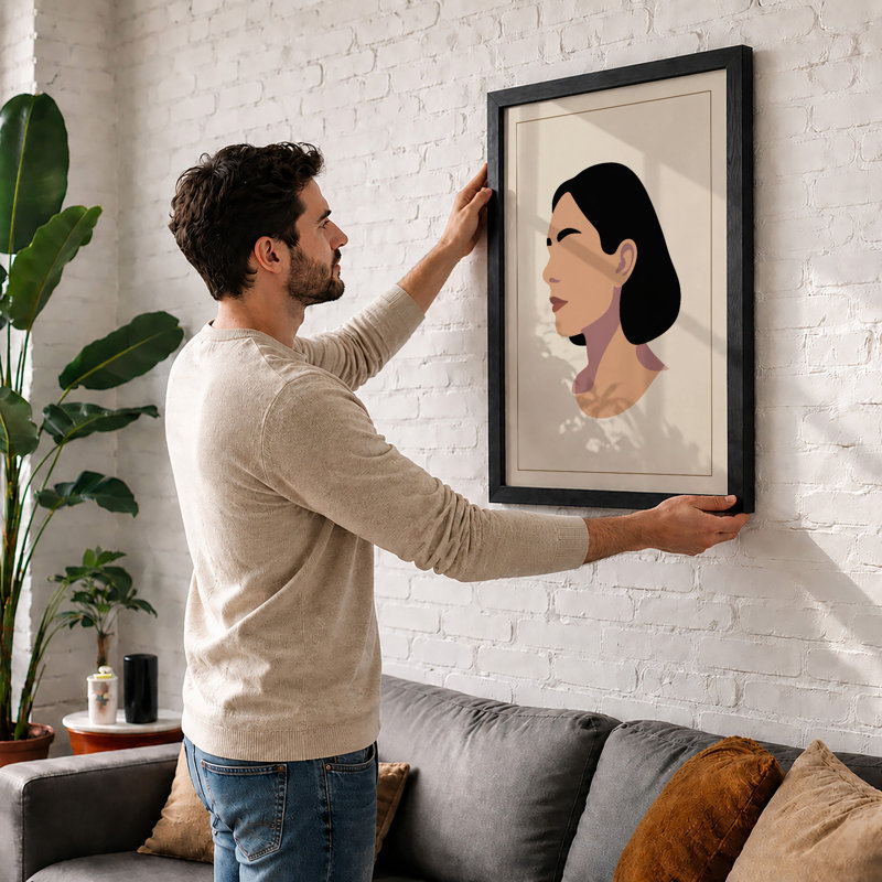 Profile in Stillness Minimalist - Framed Print, A1 - 84.1 x 59.4 cm, Black