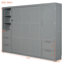 Grand lit escamotable mural avec placard, tiroirs et tablettes, gris
