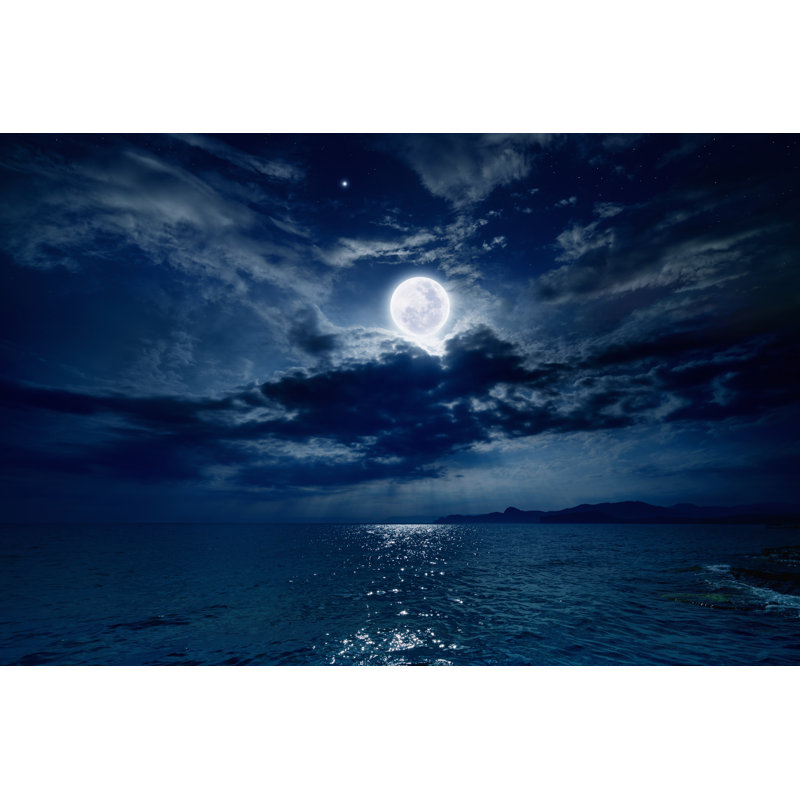 Full Moon Over Sea - Wrapped Canvas Print, 61cm H x 91cm W x 3.8cm D