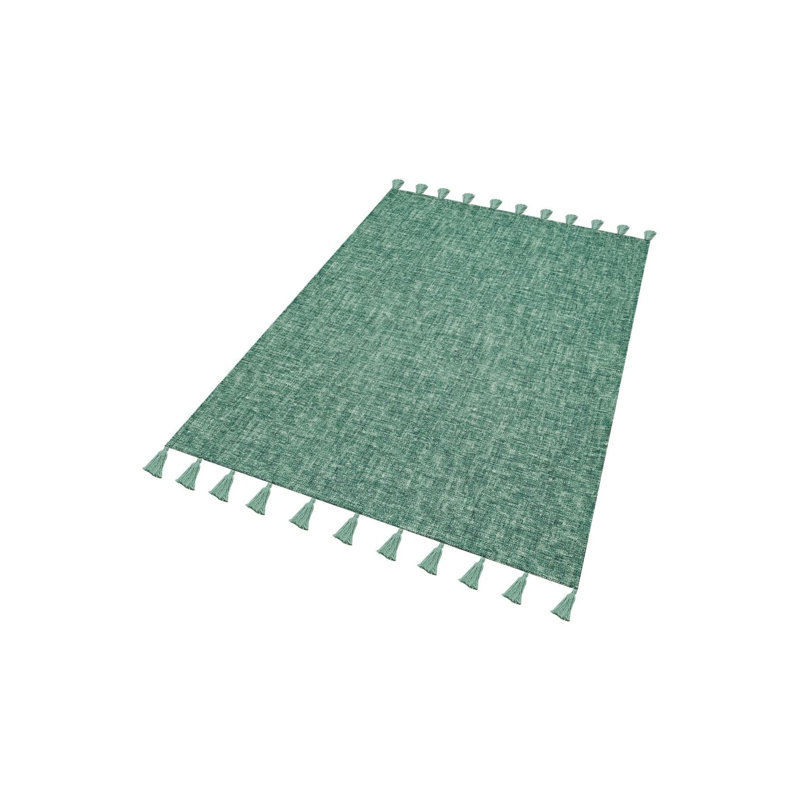 Tapis authentique à motifs multicolores en coton vert, Rectangle 3 pi 4 po x 6 pi 7 po