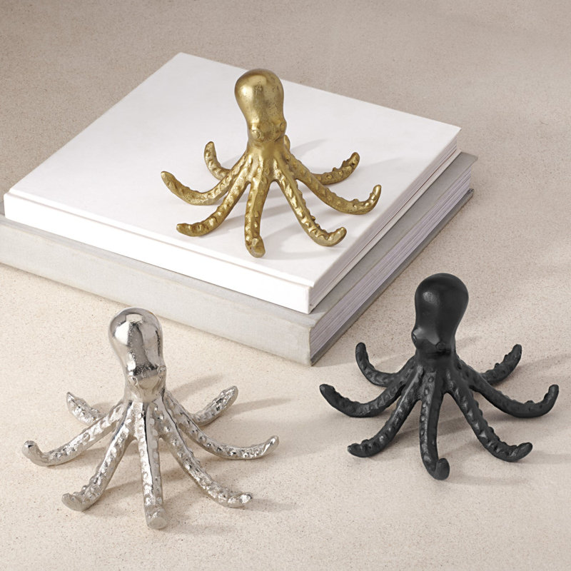 Tidal Reach Decorative Silver Octopus Sculpture (4.5-inch), Silver