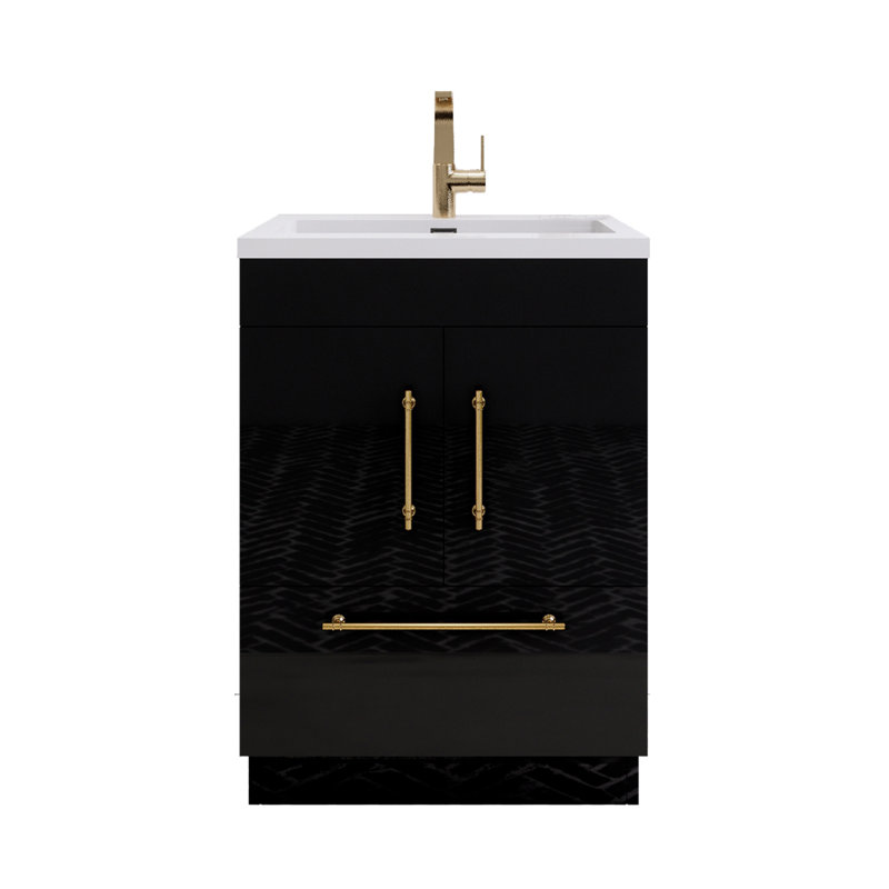 Spring Single Bathroom Vanity, Gloss Black, 24"