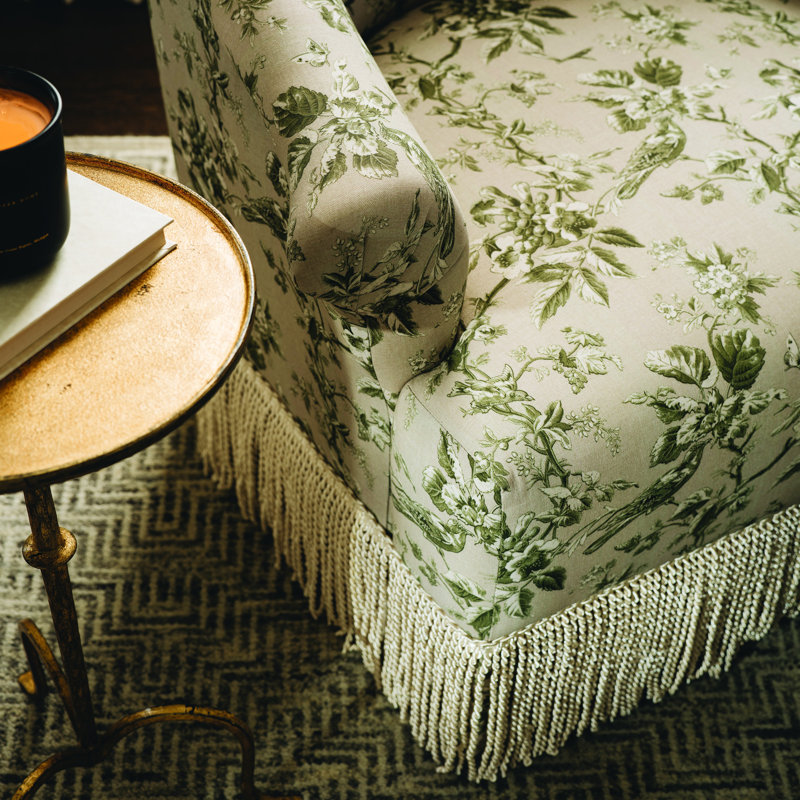 Marie Swivel Chair, Michigan Bird Toile Olive